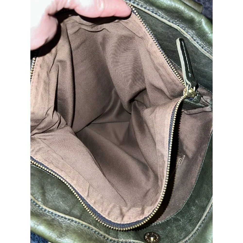 J. CREW Leather Jericho Large Olive Soft Leather Boho Tote Bag Purse Top Handle